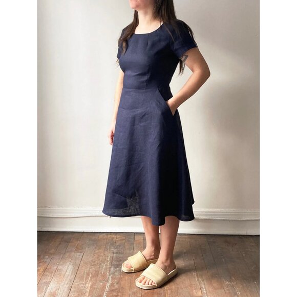 Atelier B. Linen Cotton A-Line Fit & Flare Mini Midi Sun Dress Summer Sundress - Picture 3 of 10